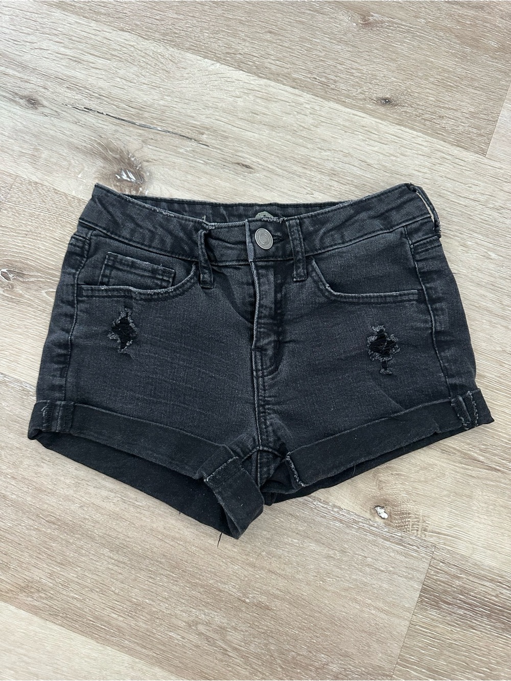 Black Distressed Denim Shorts